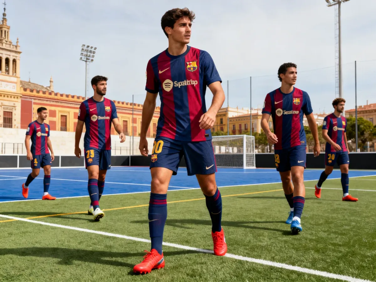 Piłkarze i zawodnicy futsalu w sportowych strojach Joma na boisku