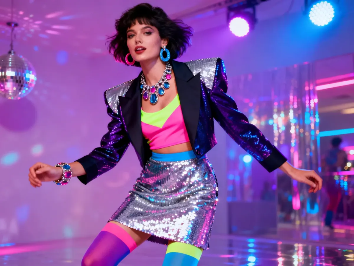 Błyszcząca stylizacja disco inspirowana latami 80.