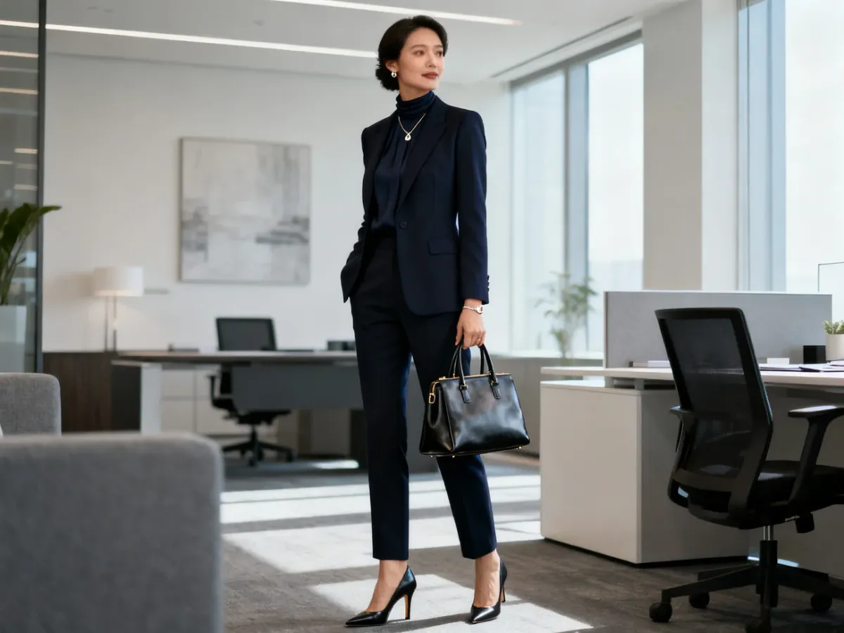 Formalna stylizacja power dressing z damskim garniturem