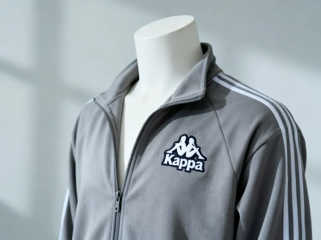 Klasyczna sportowa bluza dresowa marki Kappa z wyraźnie wyeksponowanym logo na piersi, zaprezentowana na manekinie.
